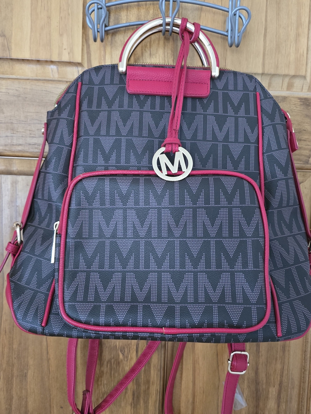 Milano Black Logo Backpack with Pink Trim